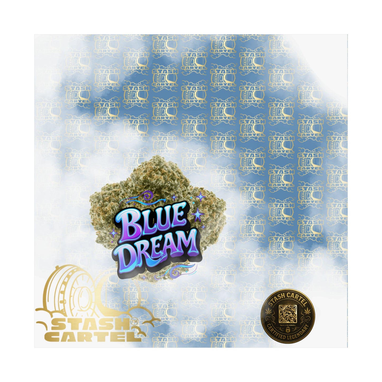 π "Blue Dream" West Coast Sativa Hybrid Poster β Classic Cali Cannabis Art in Sky Blue Tones