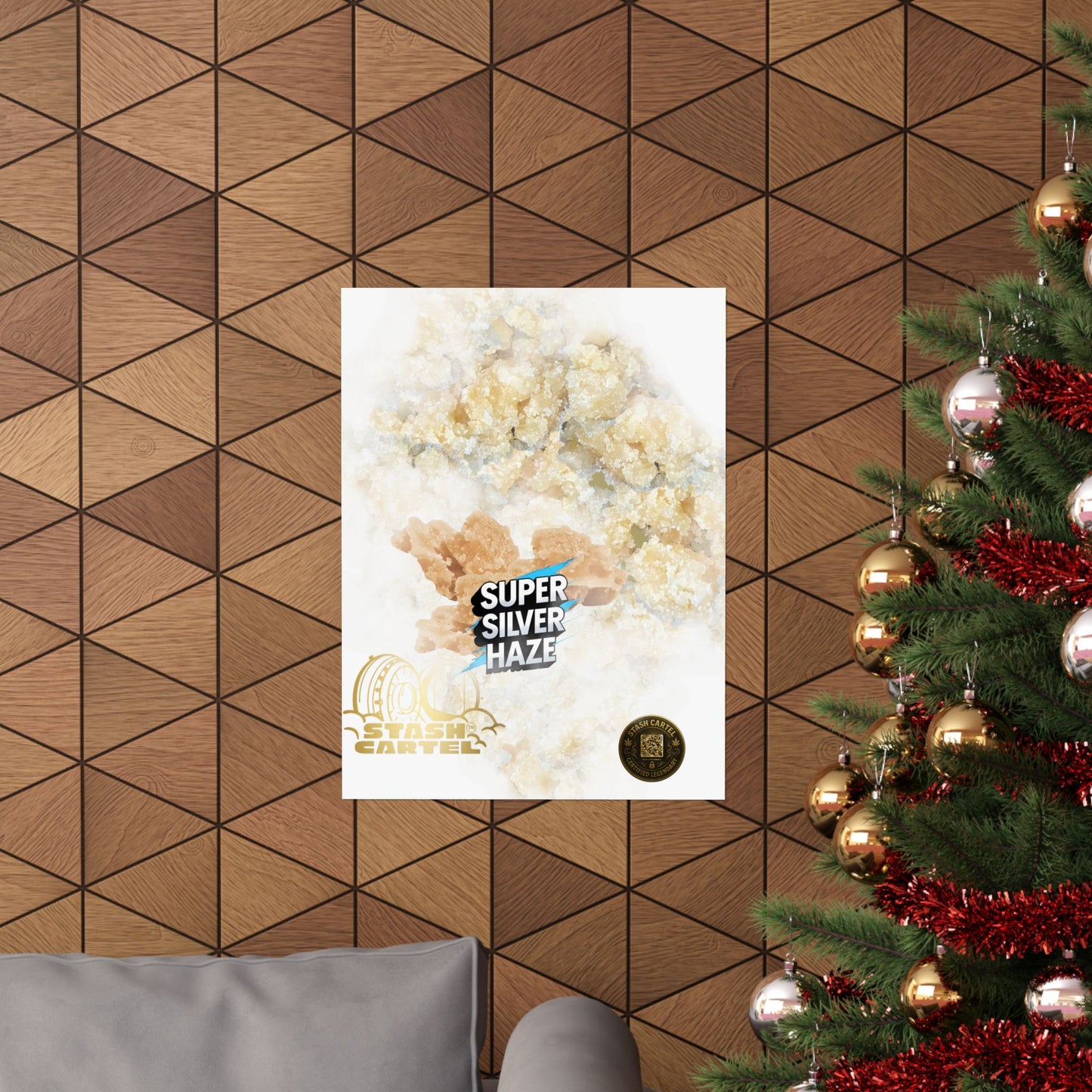 ⚡Super Silver Haze Sugar Wax Poster – Crystalline Sativa Wall Art with Gold Glow