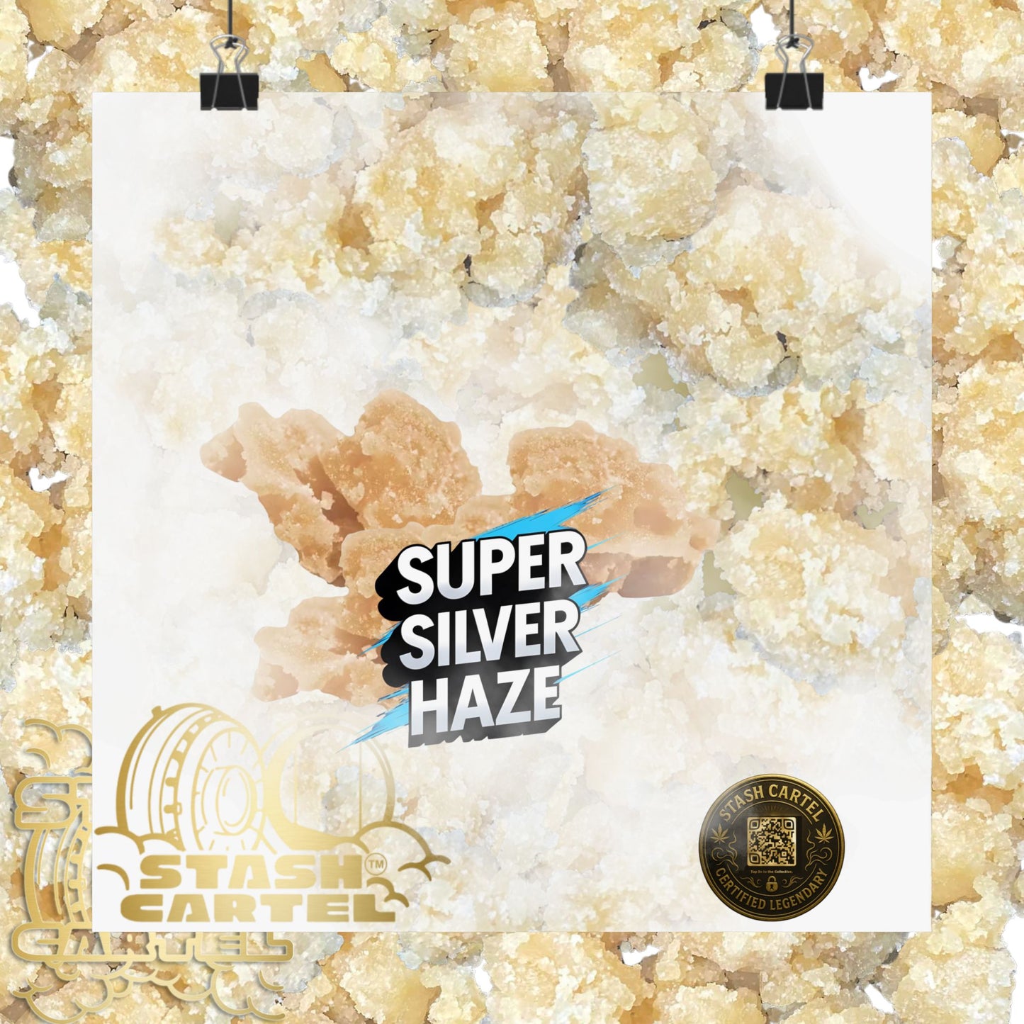 ⚡Super Silver Haze Sugar Wax Poster – Crystalline Sativa Wall Art with Gold Glow