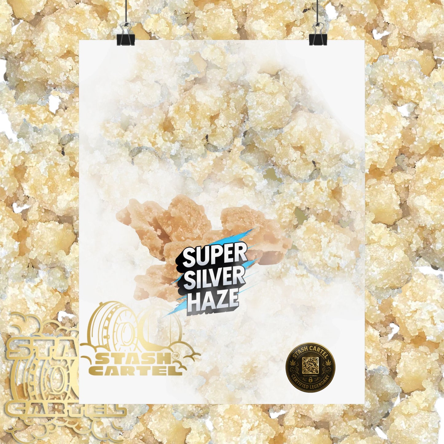 ⚡Super Silver Haze Sugar Wax Poster – Crystalline Sativa Wall Art with Gold Glow