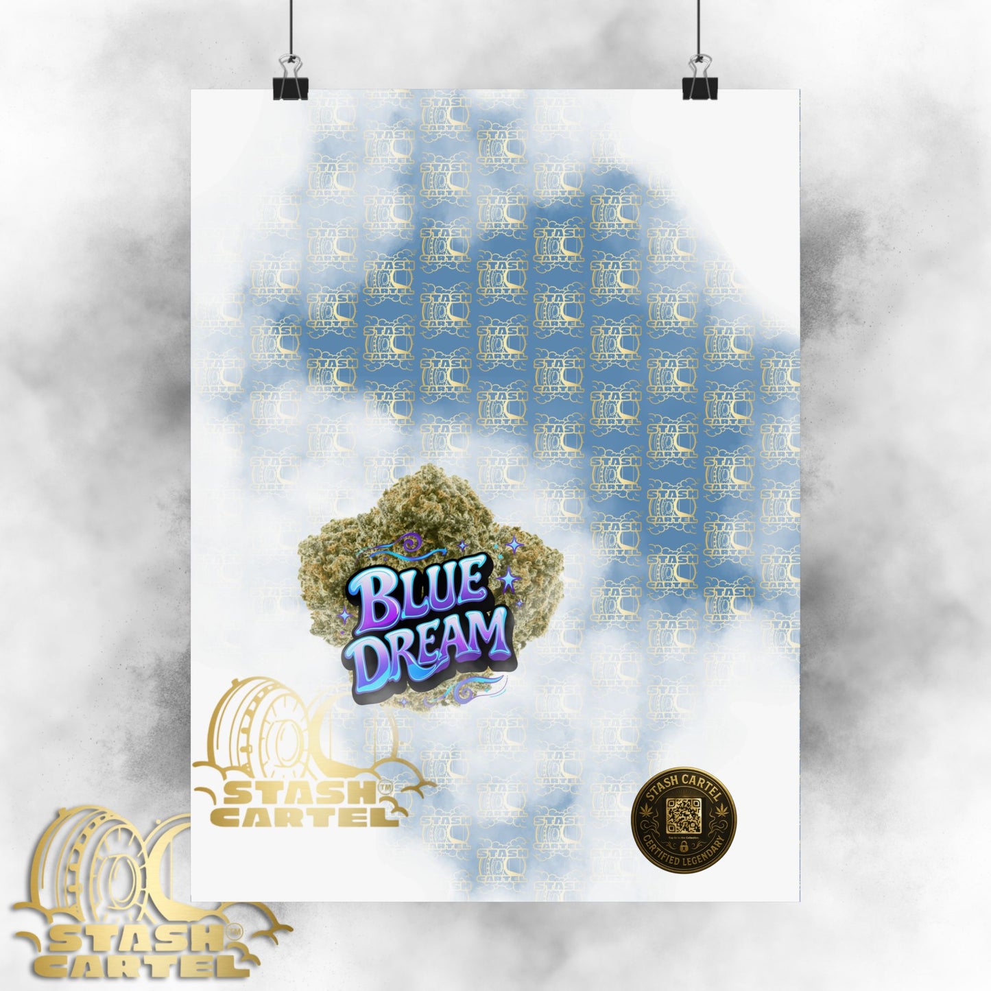 π "Blue Dream" West Coast Sativa Hybrid Poster β Classic Cali Cannabis Art in Sky Blue Tones