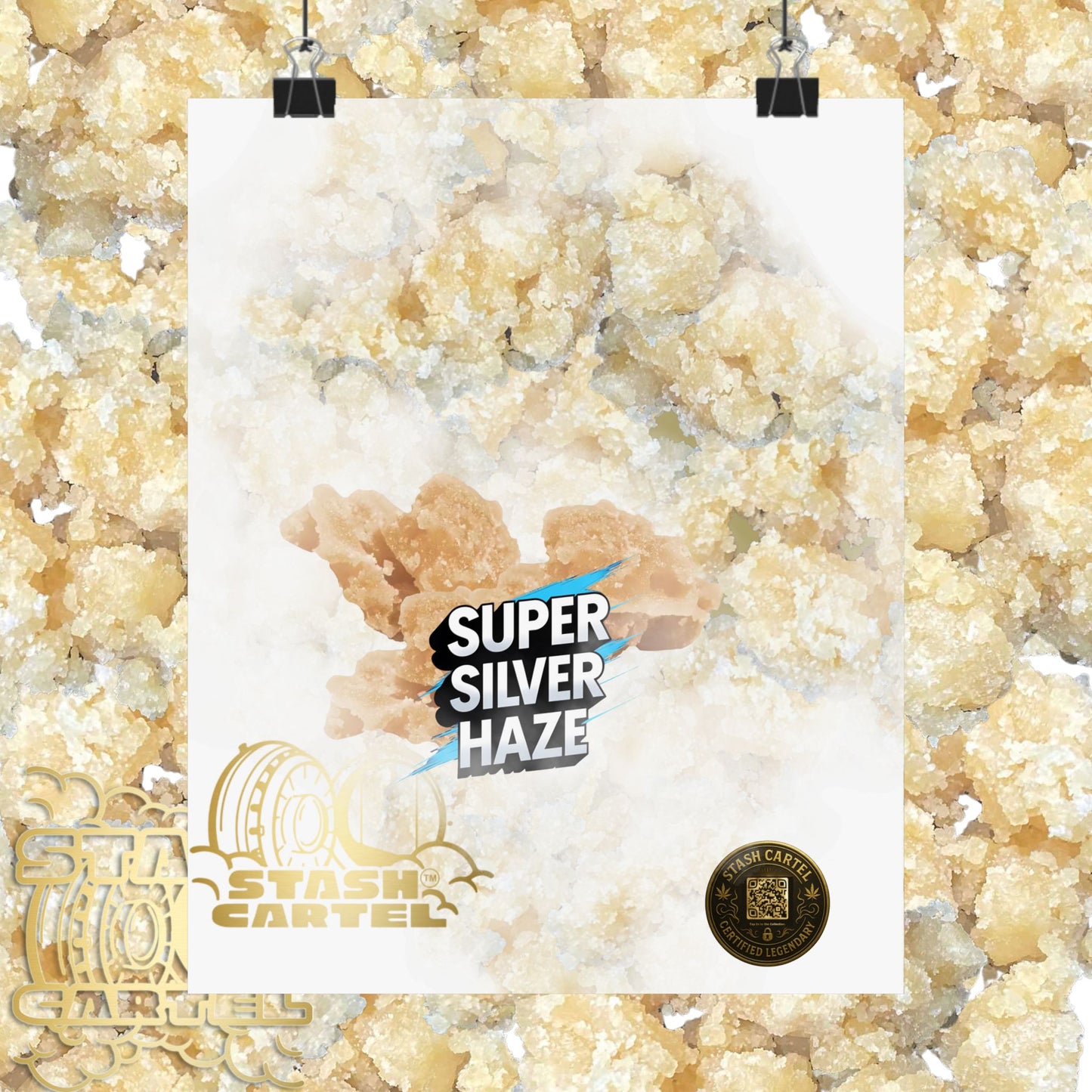 ⚡Super Silver Haze Sugar Wax Poster – Crystalline Sativa Wall Art with Gold Glow