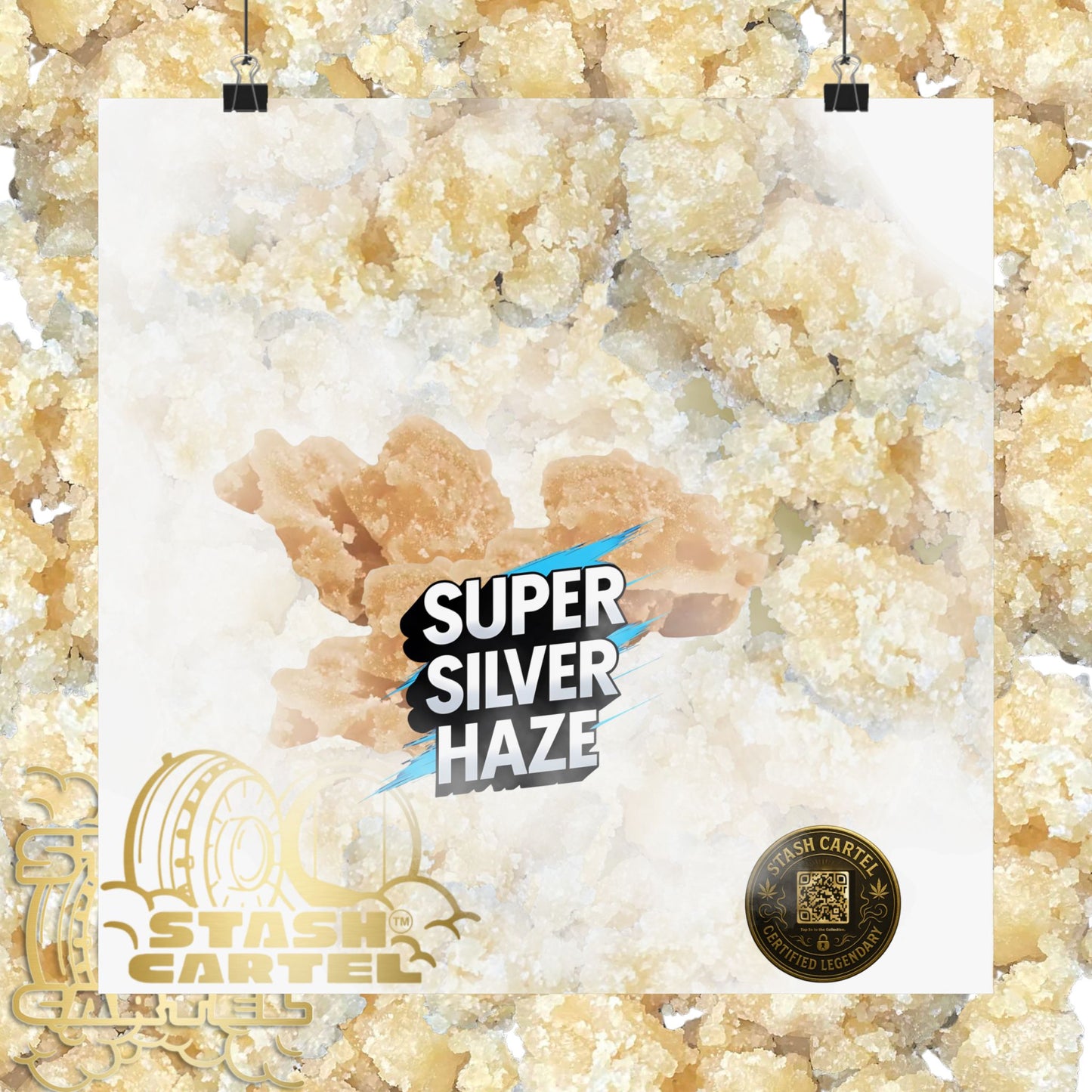 ⚡Super Silver Haze Sugar Wax Poster – Crystalline Sativa Wall Art with Gold Glow