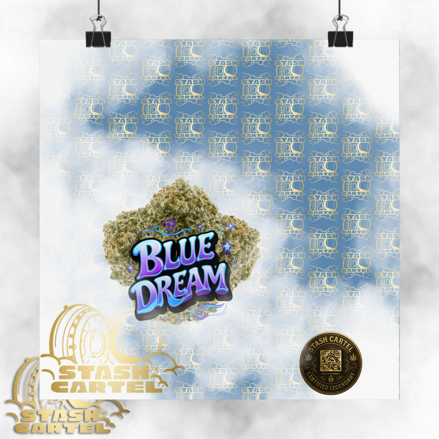 π "Blue Dream" West Coast Sativa Hybrid Poster β Classic Cali Cannabis Art in Sky Blue Tones