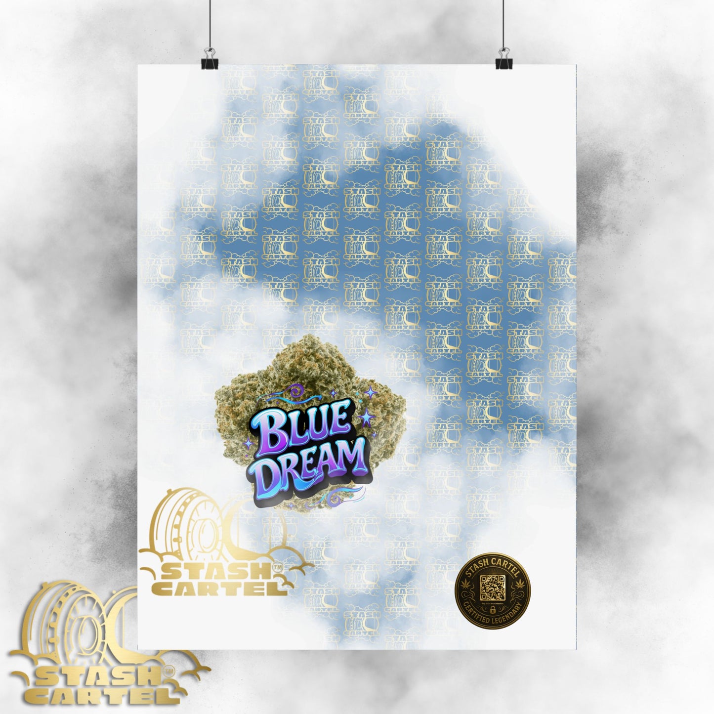 π "Blue Dream" West Coast Sativa Hybrid Poster β Classic Cali Cannabis Art in Sky Blue Tones