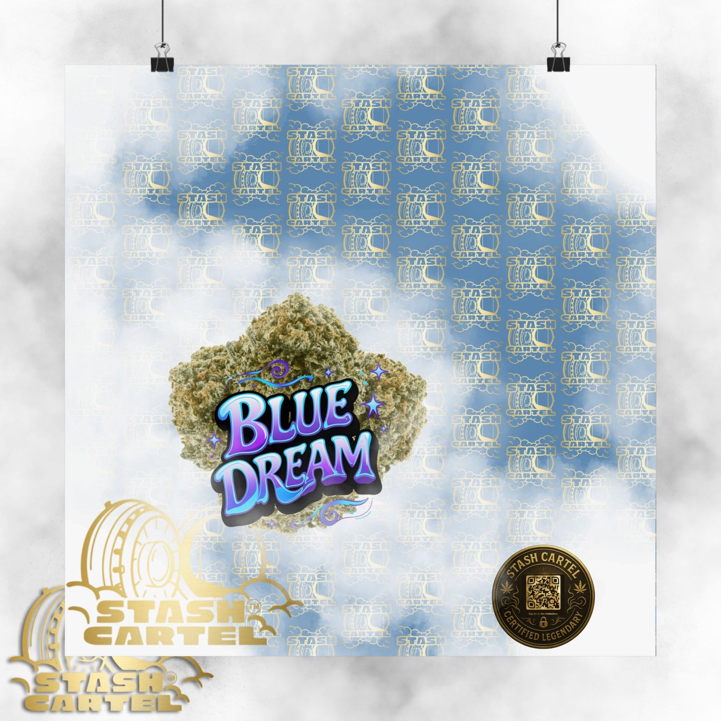 π "Blue Dream" West Coast Sativa Hybrid Poster β Classic Cali Cannabis Art in Sky Blue Tones