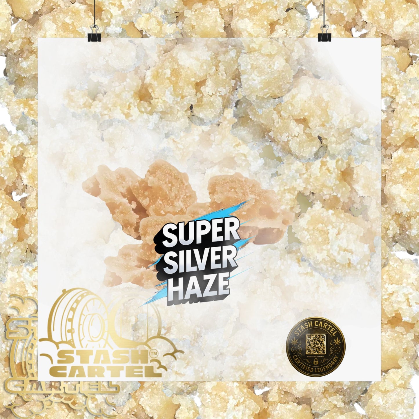 ⚡Super Silver Haze Sugar Wax Poster – Crystalline Sativa Wall Art with Gold Glow