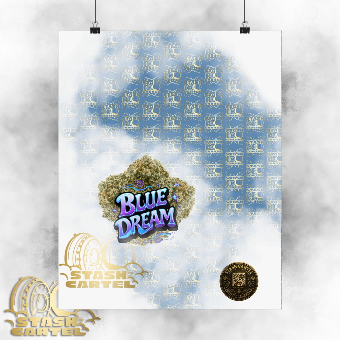 π "Blue Dream" West Coast Sativa Hybrid Poster β Classic Cali Cannabis Art in Sky Blue Tones