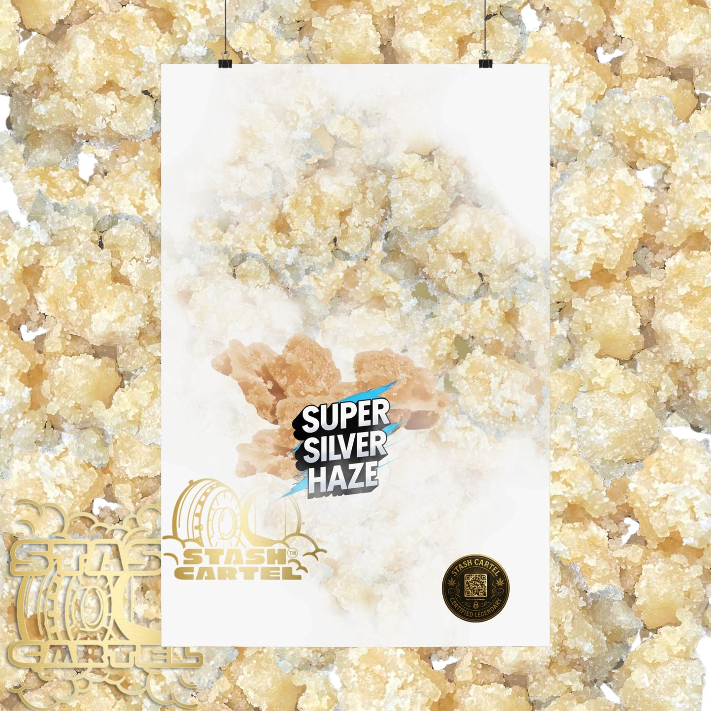 ⚡Super Silver Haze Sugar Wax Poster – Crystalline Sativa Wall Art with Gold Glow