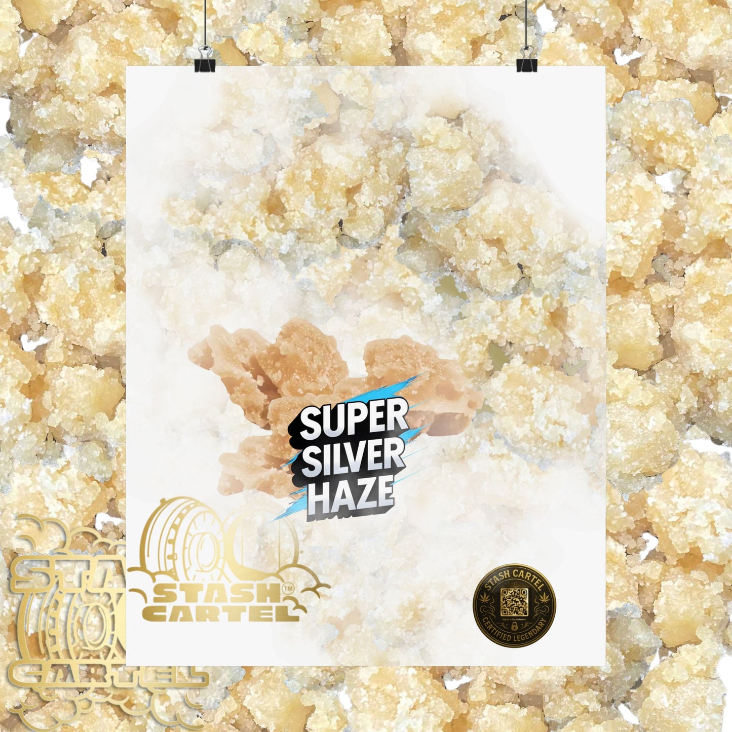 ⚡Super Silver Haze Sugar Wax Poster – Crystalline Sativa Wall Art with Gold Glow