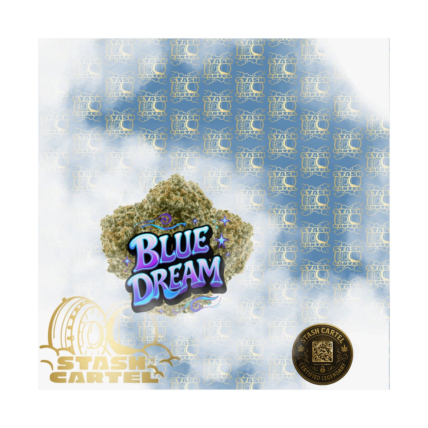π "Blue Dream" West Coast Sativa Hybrid Poster β Classic Cali Cannabis Art in Sky Blue Tones