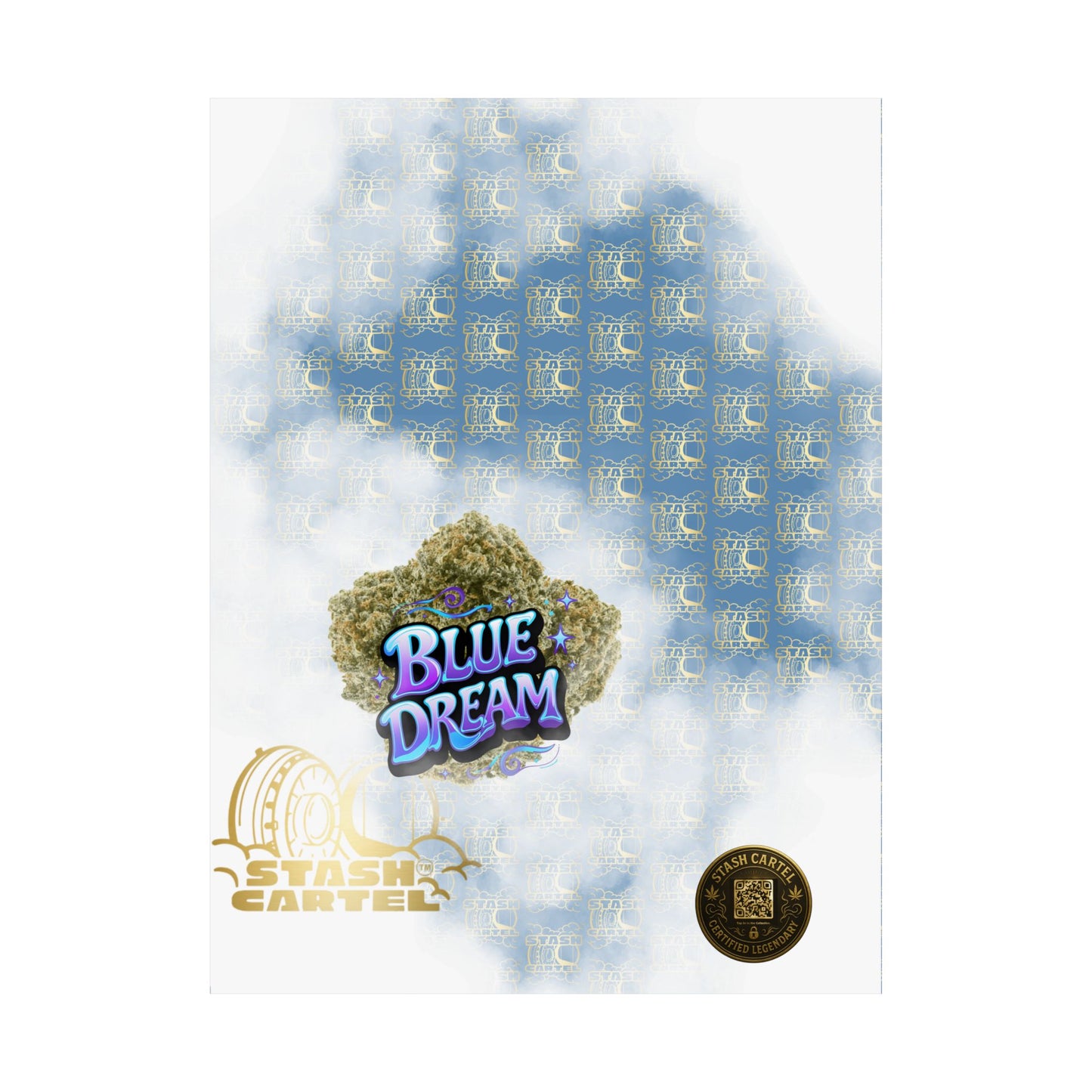 π "Blue Dream" West Coast Sativa Hybrid Poster β Classic Cali Cannabis Art in Sky Blue Tones