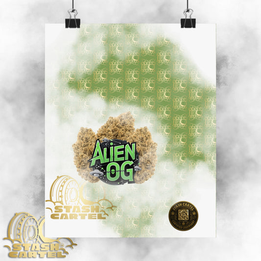 👽🌲 Alien OG Poster – Legendary Indica-Dominant Hybrid with Citrus Pine & Cosmic Potency