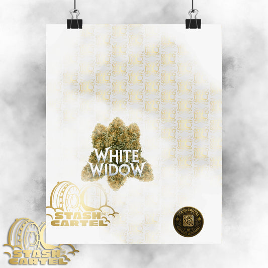 🕸️ "White Widow" Frosted Hybrid Legacy Poster – Classic Cannabis Wall Art