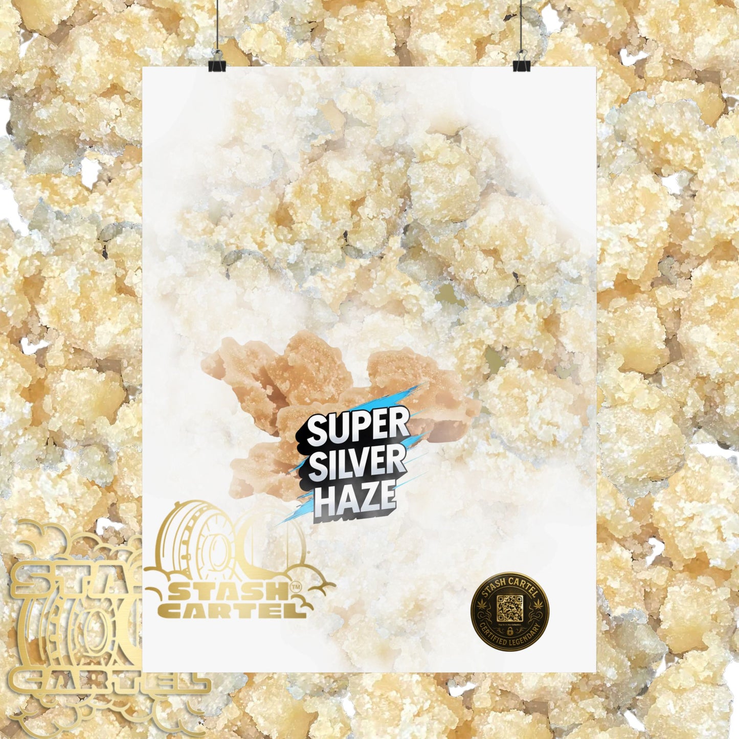 ⚡Super Silver Haze Sugar Wax Poster – Crystalline Sativa Wall Art with Gold Glow